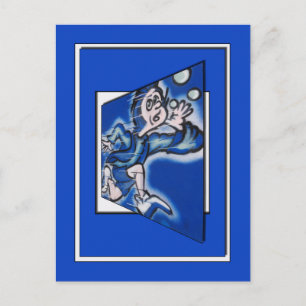 blue boy runnin' (vert frame) postcard