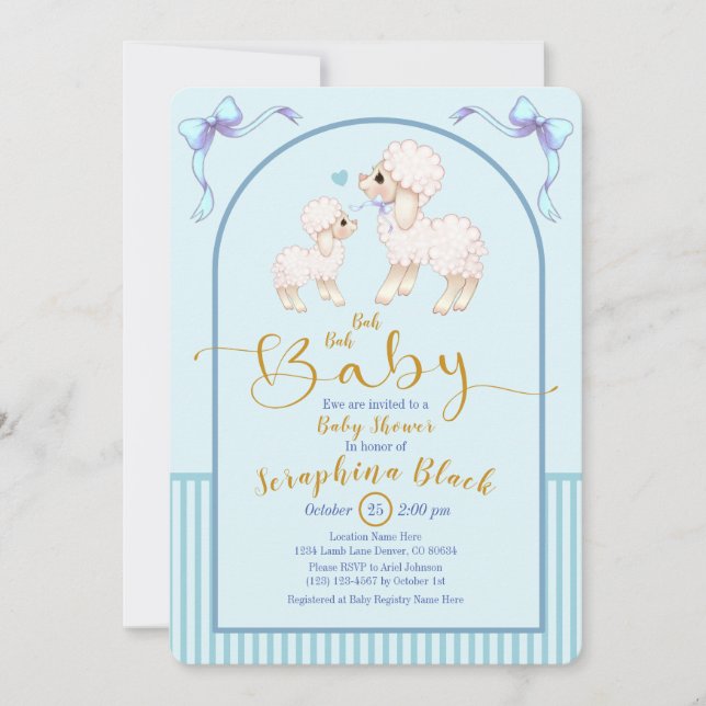 Blue Boy Sheep And Lamb Baby Shower Invitation (Front)