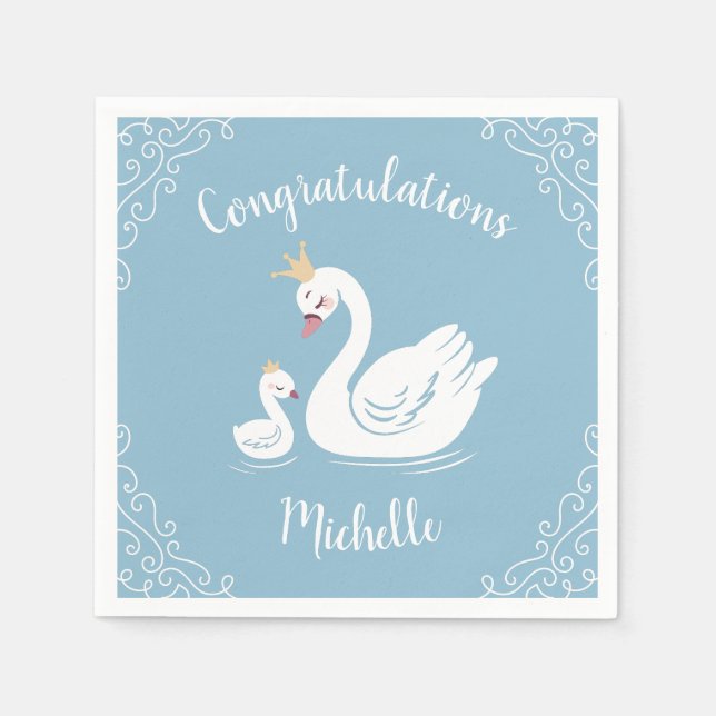 Blue Boy Swan Baby Shower Napkin (Front)