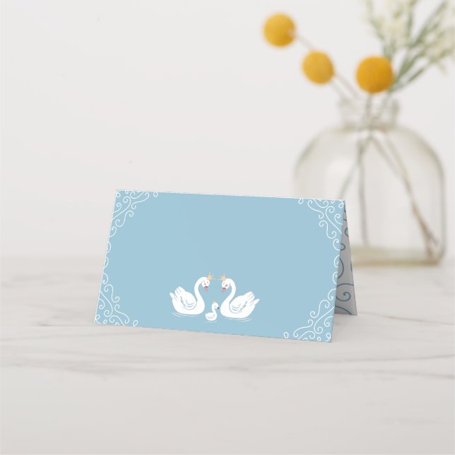 Blue Boy Swan Baby Shower Place Card (Front)