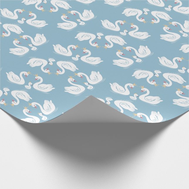 Blue Boy Swan Baby Shower Wrapping Paper (Corner)