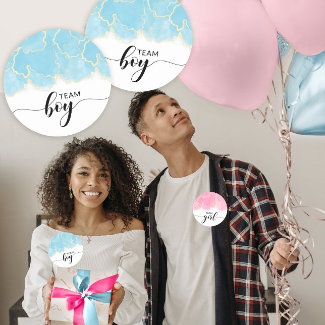 Blue boy team gender reveal party round stickers (Creator Uploaded)