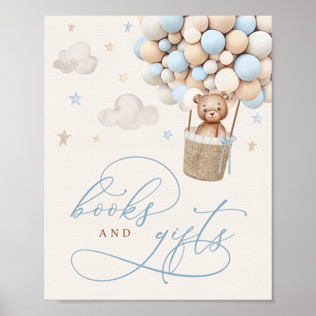 Blue Boy Teddy Bear Baby Shower Books & Gifts Sign (Front)
