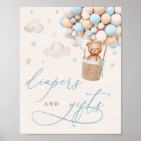 Blue Boy Teddy Bear Baby Shower Diapers & Gift