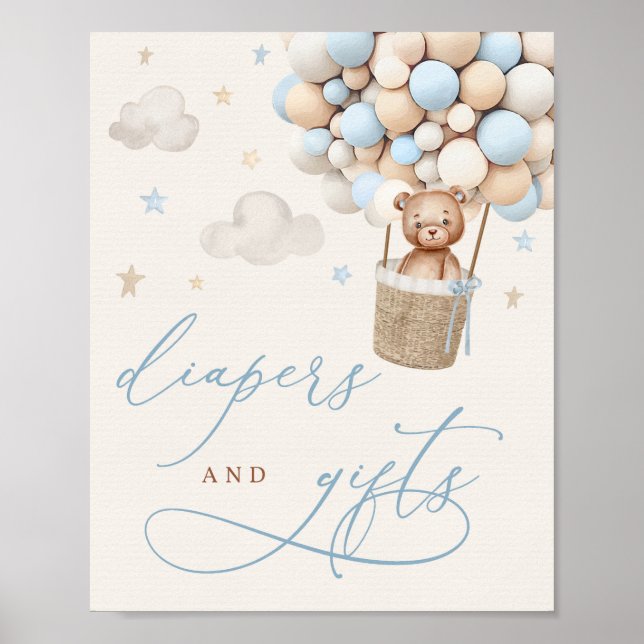 Blue Boy Teddy Bear Baby Shower Diapers & Gift Poster (Front)