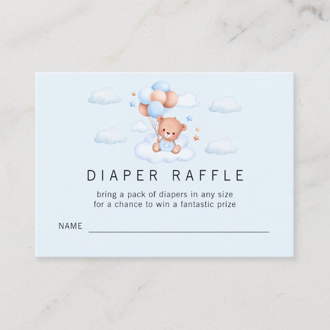Blue Boy Teddy Bear Baby Shower Enclosure Card (Front)