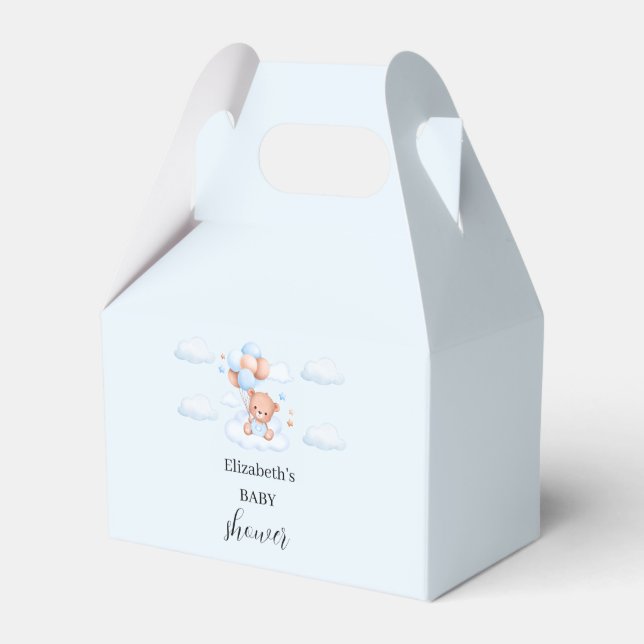 Blue Boy Teddy Bear Baby Shower Favour Box (Front Side)