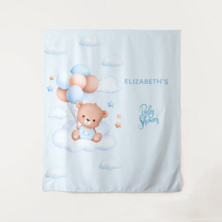 Blue Boy Teddy Bear Baby Shower Tapestry