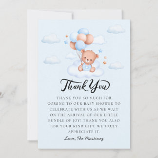 Blue Boy Teddy Bear Baby Shower Thank You Card