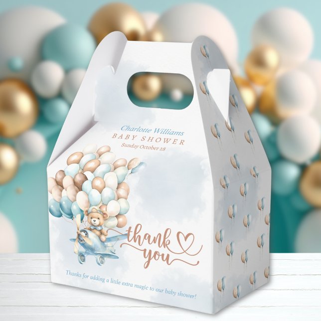 Blue Boy Teddy Bear Balloons Favour Box (We can bearly wait baby shower favor box, bear gift, cute teddy bear, we can bearly wait invite,)