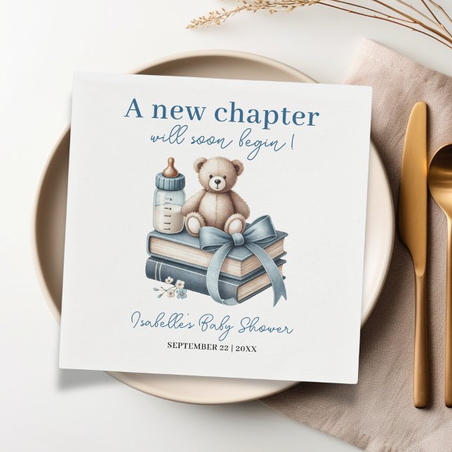 Blue Boy Teddy Bear Personalised Baby Shower  Napkin (Creator Uploaded)