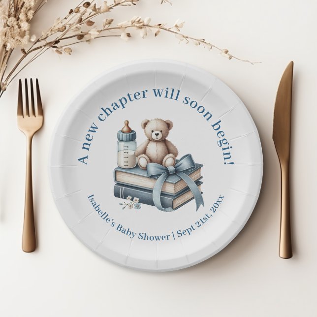 Blue Boy Teddy Bear Personalised Baby Shower  Paper Plate (Blue Boy Teddy Bear Personalized Baby Shower Paper Plates)