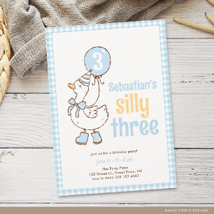 Blue Boy Three Silly Goose 3rd Birthday Invitation