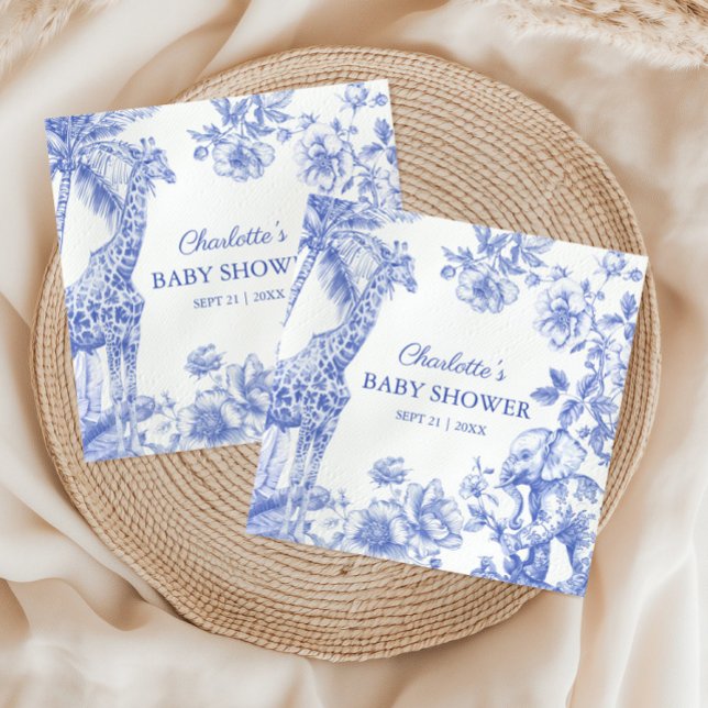 Blue Boy Toile de Jouy Safari Animals Baby Shower Napkin (Blue Boy Toile de Jouy Safari Animals Baby Shower Napkins)