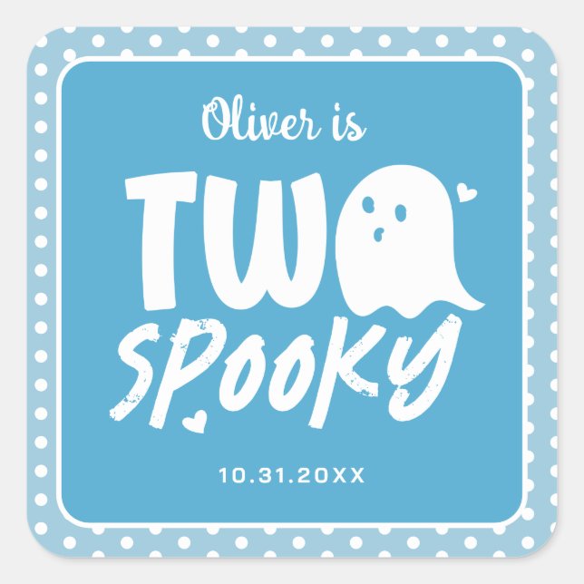 Blue Boy Two Spooky Halloween 2nd Birthday Square Sticker (Front)