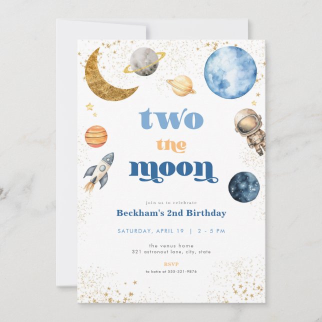 Blue Boy Two the Moon Birthday Invitation (Front)