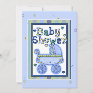 Blue Boy's Baby Carriage Shower Invitations