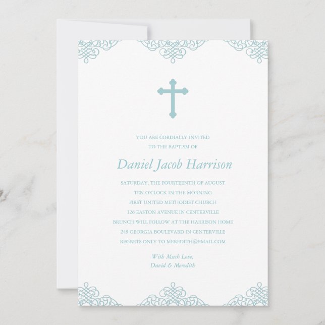 Blue Boys Baptism/Christening Invitation (Front)