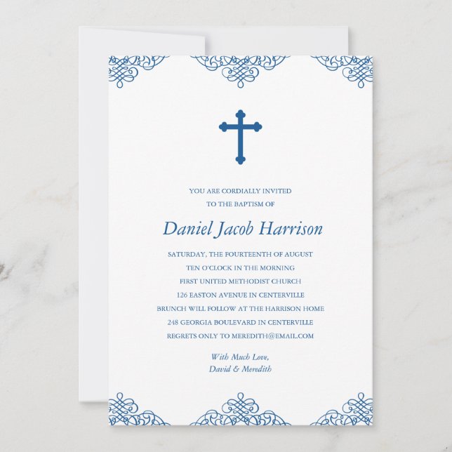 Blue Boys Baptism/Christening Invitation (Front)