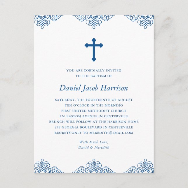 Blue Boys Baptism/Christening Invitation Postcard (Front)