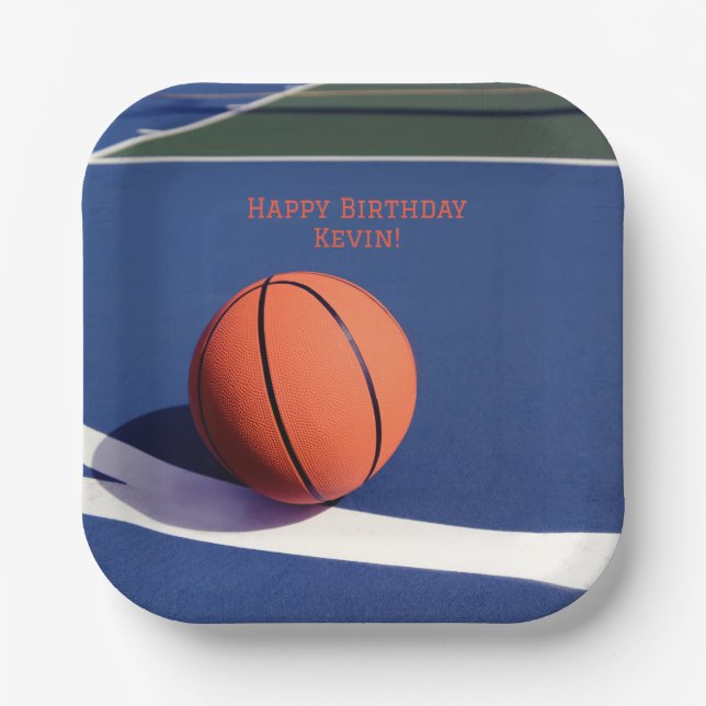 Blue Boys  Birthday Party Basketball  Paper Plate (Front)