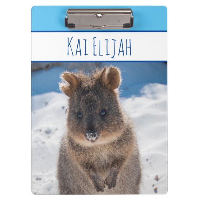 Blue Boys Custom Name Quokka on the Beach Clipboard (Front)