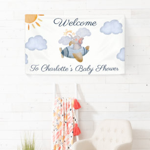 Blue Boy's Elephant Plane Baby Shower Banner