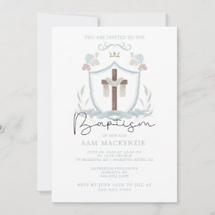 Blue boys first baptism invitation