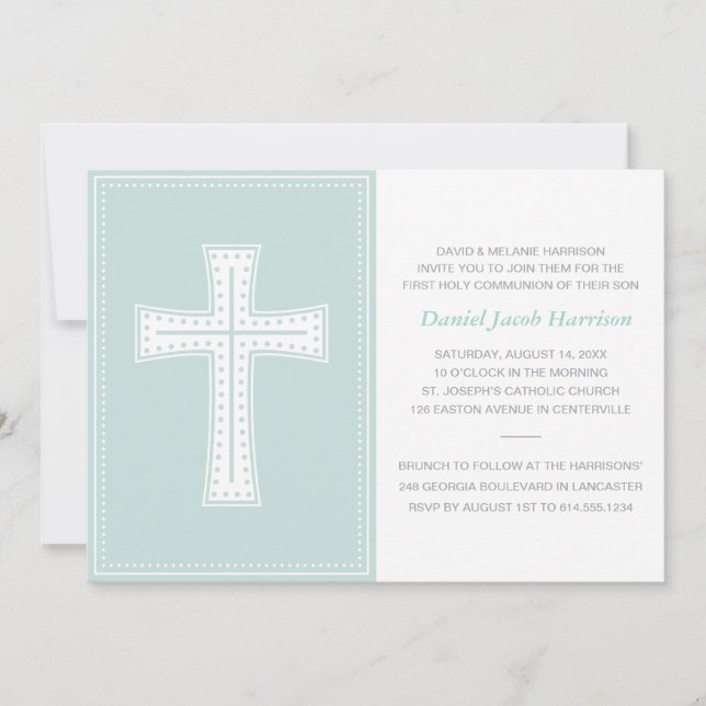 Blue Boys First Communion Invitation (Front)