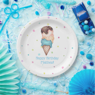 Blue Boys Ice Cream Birthday Party Paper Plate