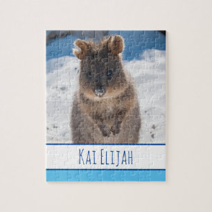 Blue Boys Kids Quokka Beach Personalised Jigsaw Puzzle