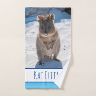 Blue Boys Kids Quokka Beach Personalized Hand Towel