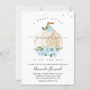Blue Boys Little Pumpkin Floral Baby Shower Invitation