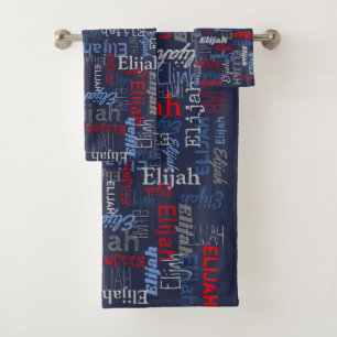 Blue boys name text graphic Elijah towels