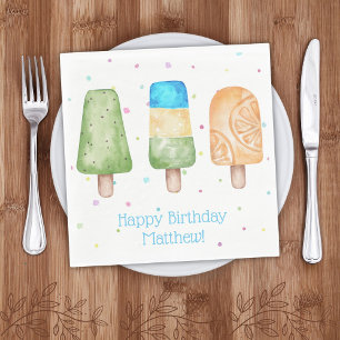 Blue Boys Summer Popsicle Birthday Party Napkin