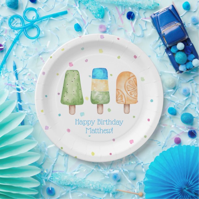 Blue Boys Summer Popsicle Birthday Party Paper Plate (Party)