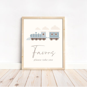 Blue Boys Train Birthday Favours Table Sign