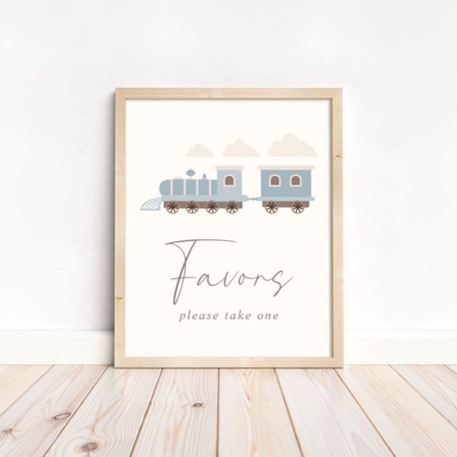Blue Boys Train Birthday Favours Table Sign (This adorable dusty blue favor sign is available for print and digital download!)