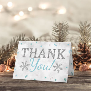 Blue Boy's Winter Christmas Baby Shower Thank You Card