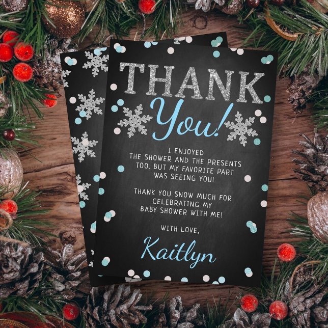 Blue Boy's Winter Christmas Baby Shower Thank You Card (Creator Uploaded)