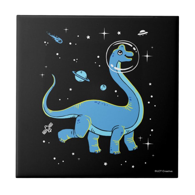 Blue Brachiosaurus Dinos In Space Tile (Front)