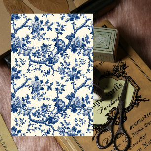 Blue Branches Floral French Vintage Decoupage Tissue Paper