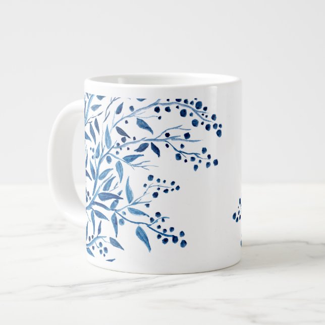 Blue Branches Watercolor Design Jumbo Mug (Front Left)
