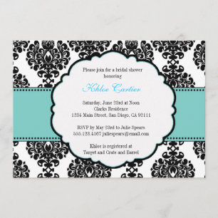 Blue Bridal Shower Invitations Damask