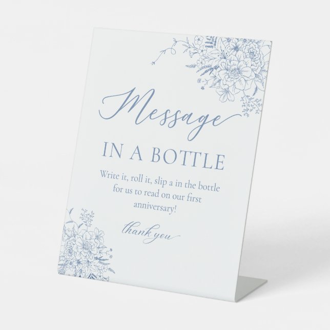 Blue Bridal Shower Message In A Bottle  Pedestal Sign (Front)