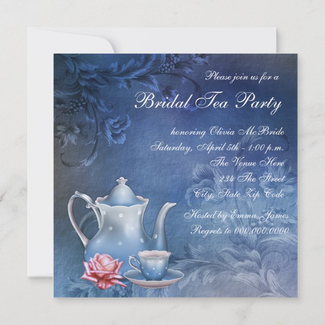 Blue Bridal Tea Party Invitation (Back)