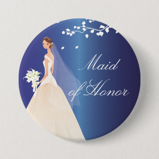 Blue Bride Maid of Honour Bridal Party  Button