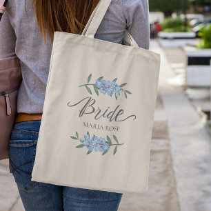 Blue Bride Personalised Floral  Tote Bag