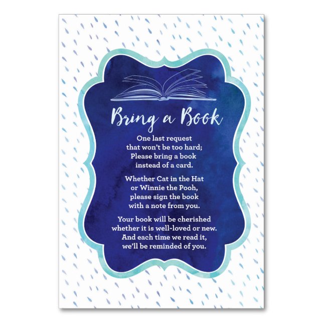 Blue Bring a Book Baby Boy Shower Insert Card (Front)