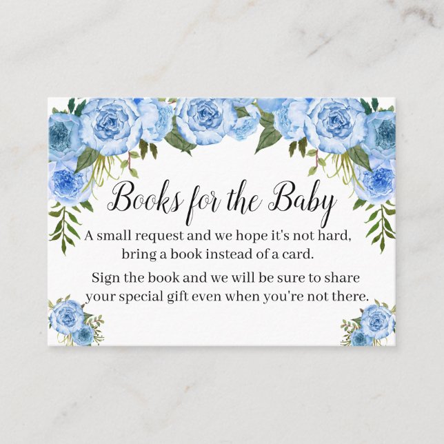Blue Bring a book baby shower insert card (Front)